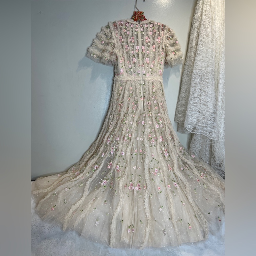 NEEDLE & THREAD Florentina Ankle Gown Dress Floral Lace Embroidered Ruffle - Picture 7 of 10